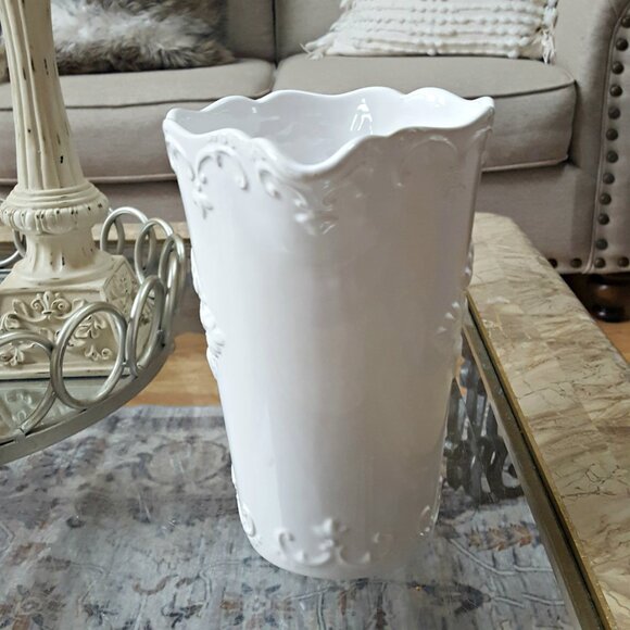 Exquisite SCROLLED WHITE Ceramic PITCHER - Picture 3 of 4